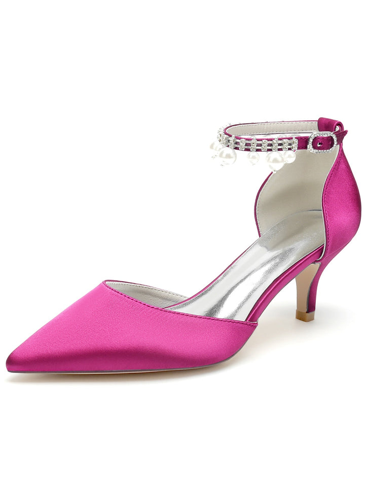 Chaussures de Demoiselle D'Honneur à Talon Moyen et Bout Pointu en Strass pour Femmes