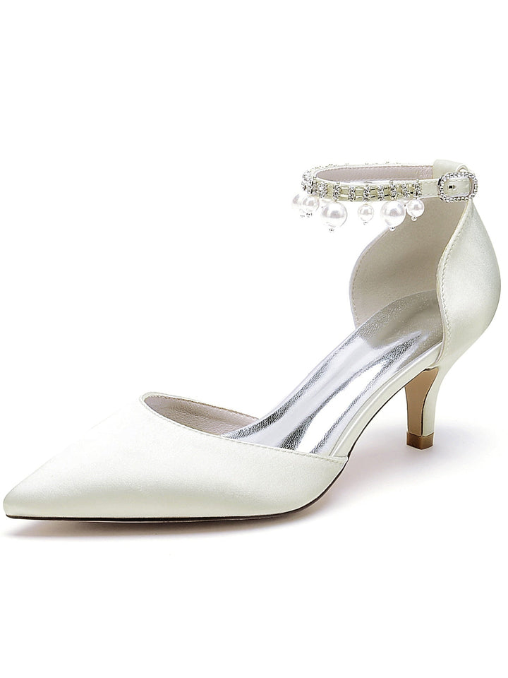 Chaussures de Demoiselle D'Honneur à Talon Moyen et Bout Pointu en Strass pour Femmes