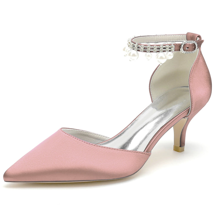 Chaussures de Demoiselle D'Honneur à Talon Moyen et Bout Pointu en Strass pour Femmes