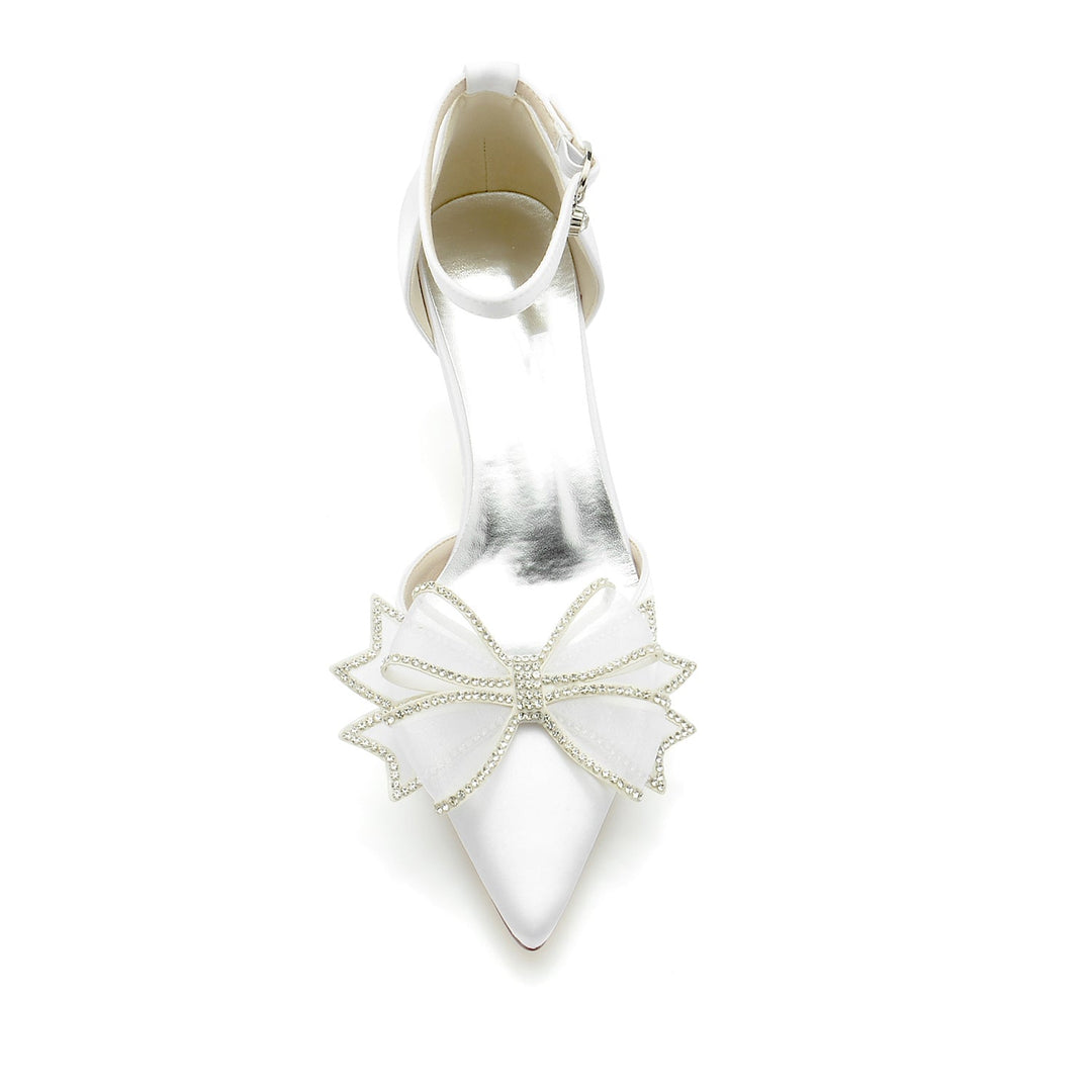 Chaussures de Mariage pour Femmes en Satin de Soie avec Nœud et Boucle à Bout Fermé