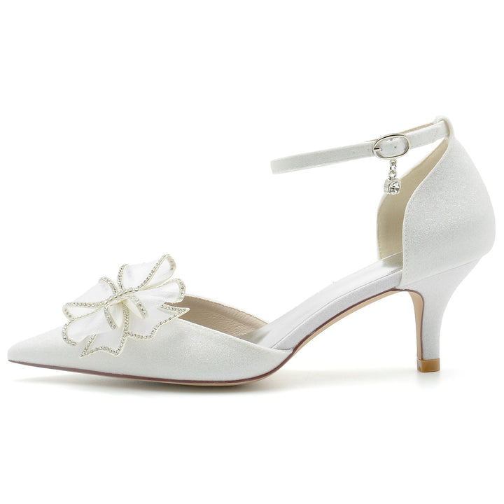 Chaussures de Mariage pour Femmes avec Nœud à Paillettes et Boucle à Bout Fermé
