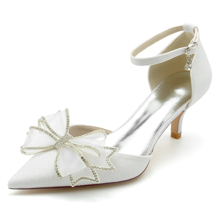 Chaussures de Mariage pour Femmes avec Nœud à Paillettes et Boucle à Bout Fermé