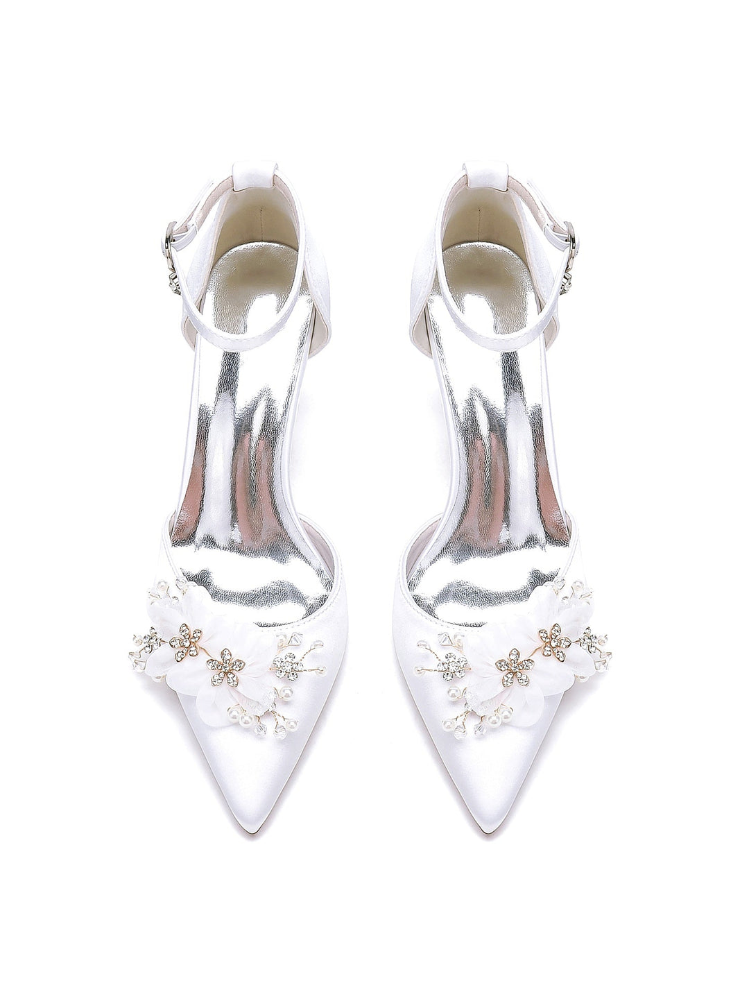 Chaussures de Mariage pour Femmes, Chaussures de Mariée à Talon Moyen et Bout Pointu avec Strass