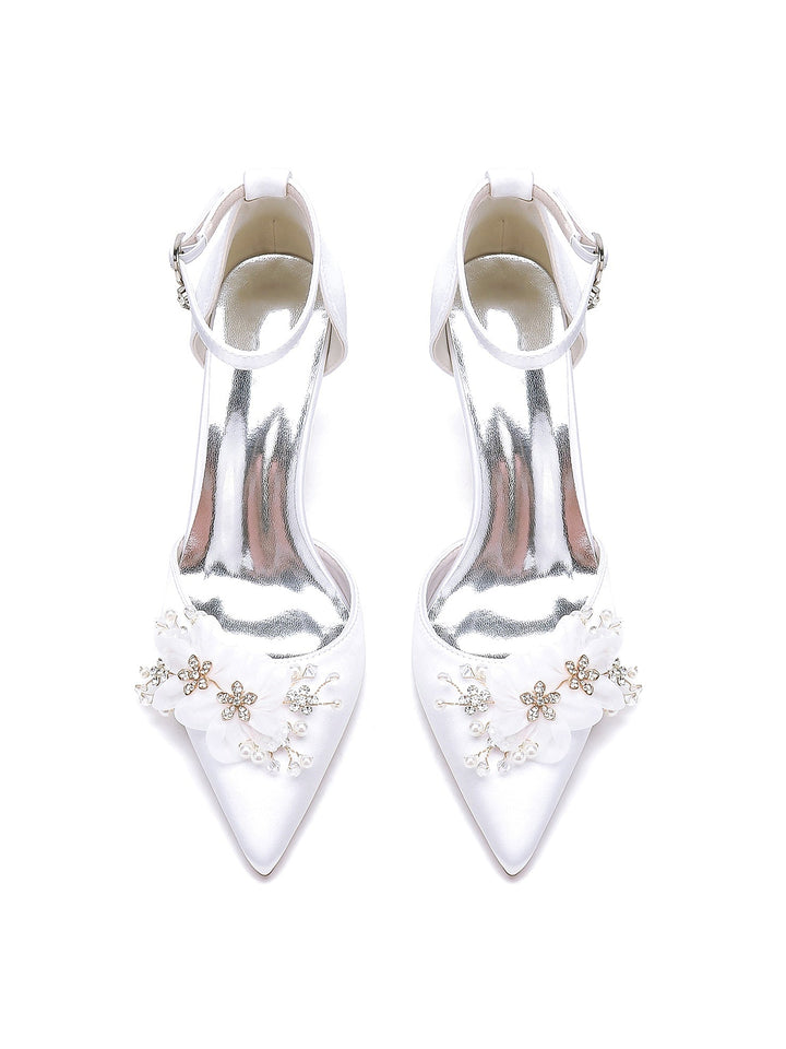 Chaussures de Mariage pour Femmes, Chaussures de Mariée à Talon Moyen et Bout Pointu avec Strass