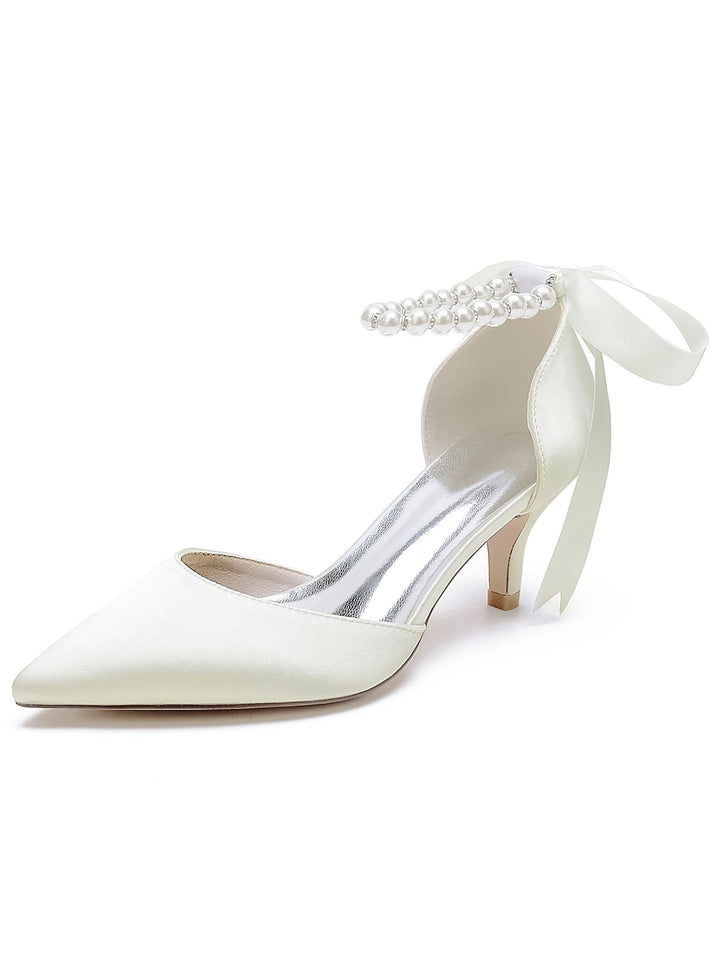 Chaussures de Mariée à Talon Moyen et Bout Pointu pour Femmes avec Perles