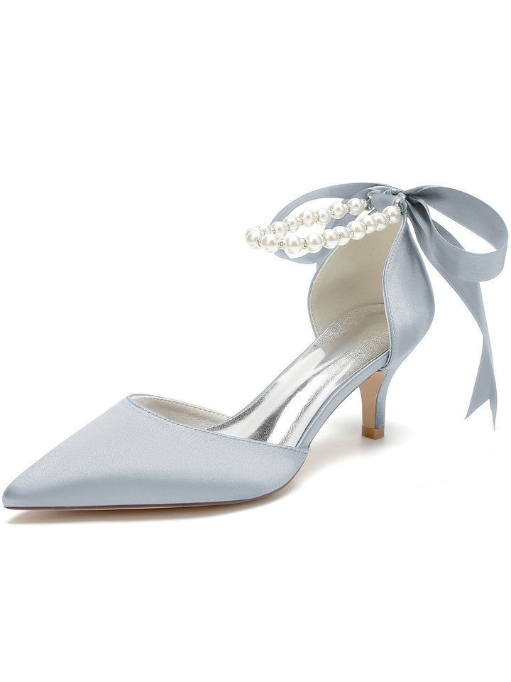 Chaussures de Mariée à Talon Moyen et Bout Pointu pour Femmes avec Perles