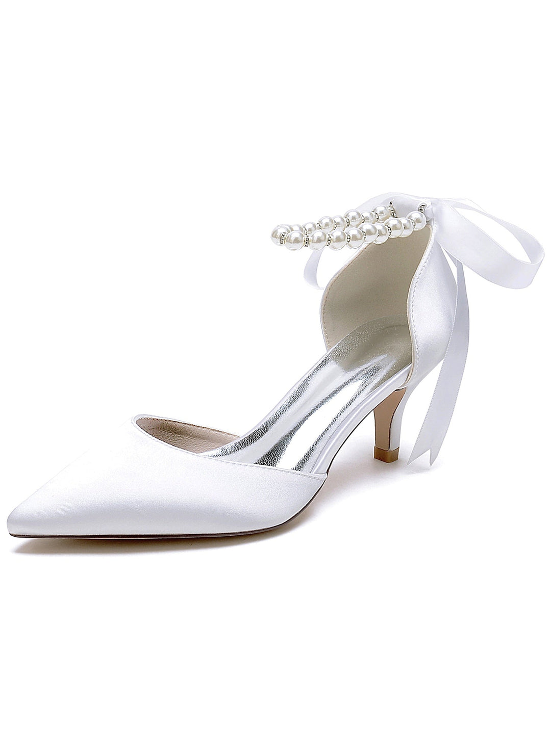 Chaussures de Mariée à Talon Moyen et Bout Pointu pour Femmes avec Perles