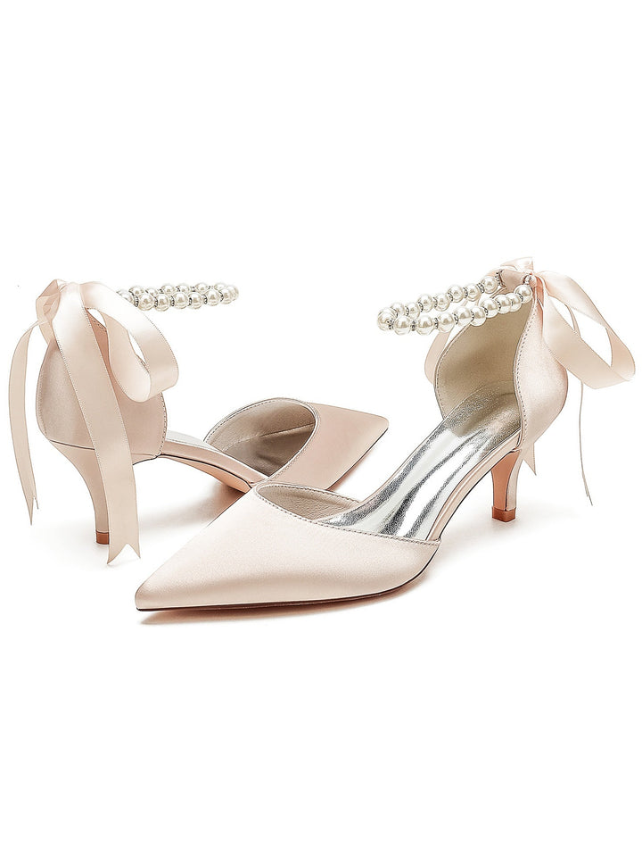 Chaussures de Mariée à Talon Moyen et Bout Pointu pour Femmes avec Perles