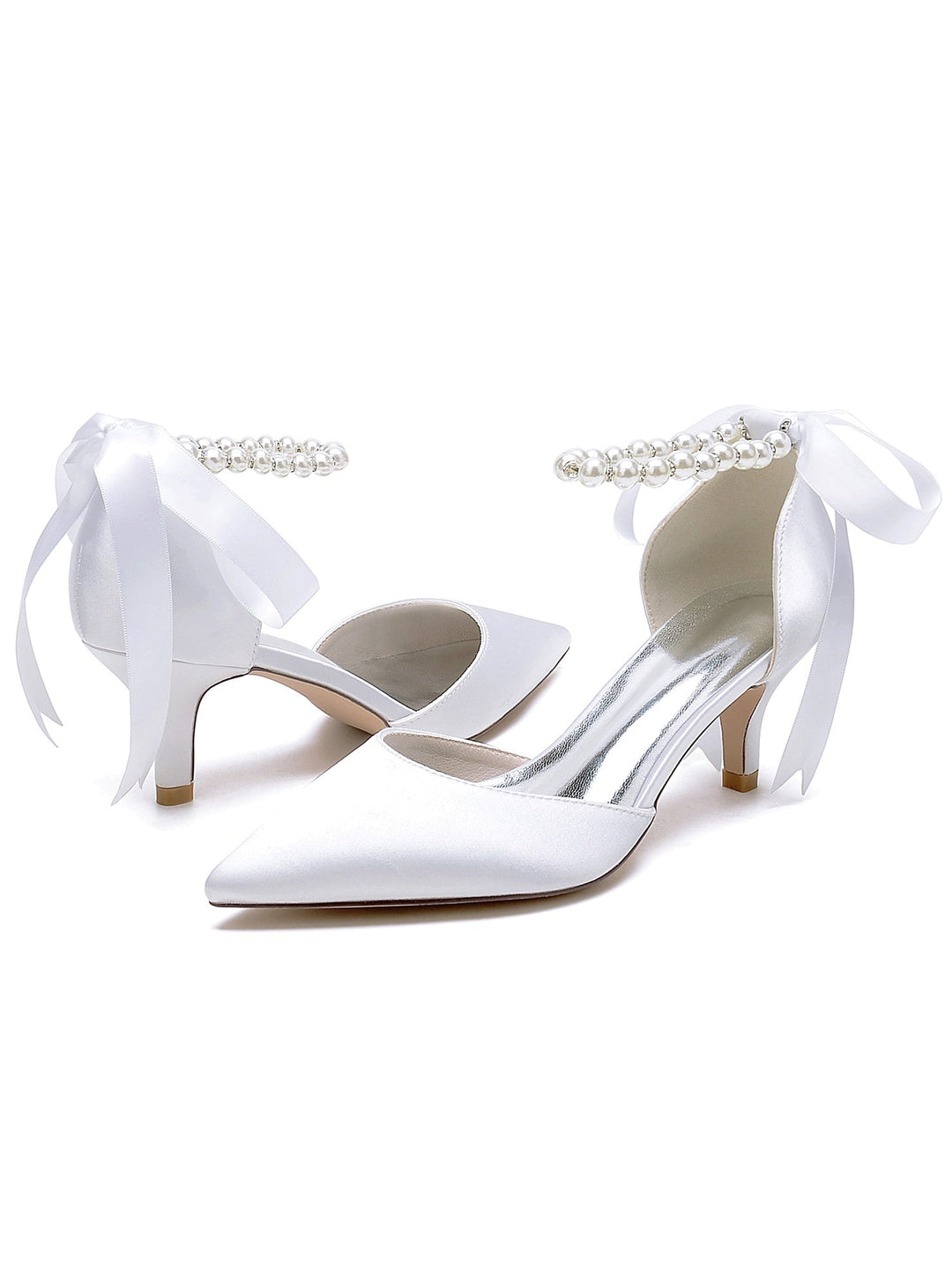 Chaussures de Mariée à Talon Moyen et Bout Pointu pour Femmes avec Perles