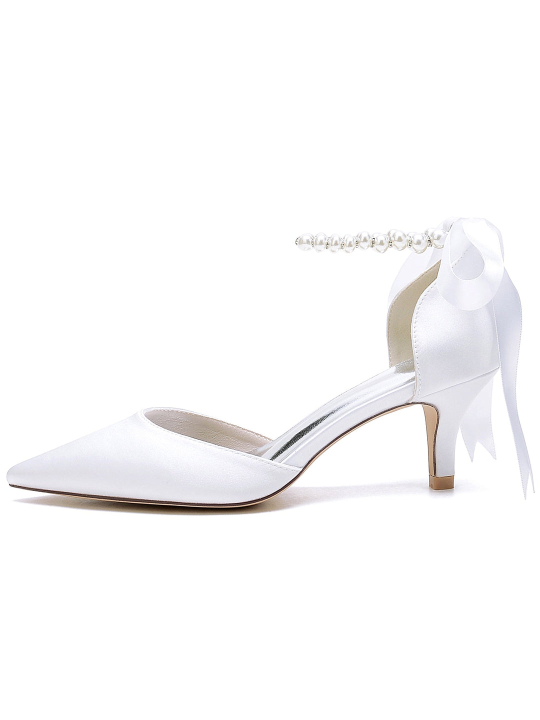 Chaussures de Mariée à Talon Moyen et Bout Pointu pour Femmes avec Perles