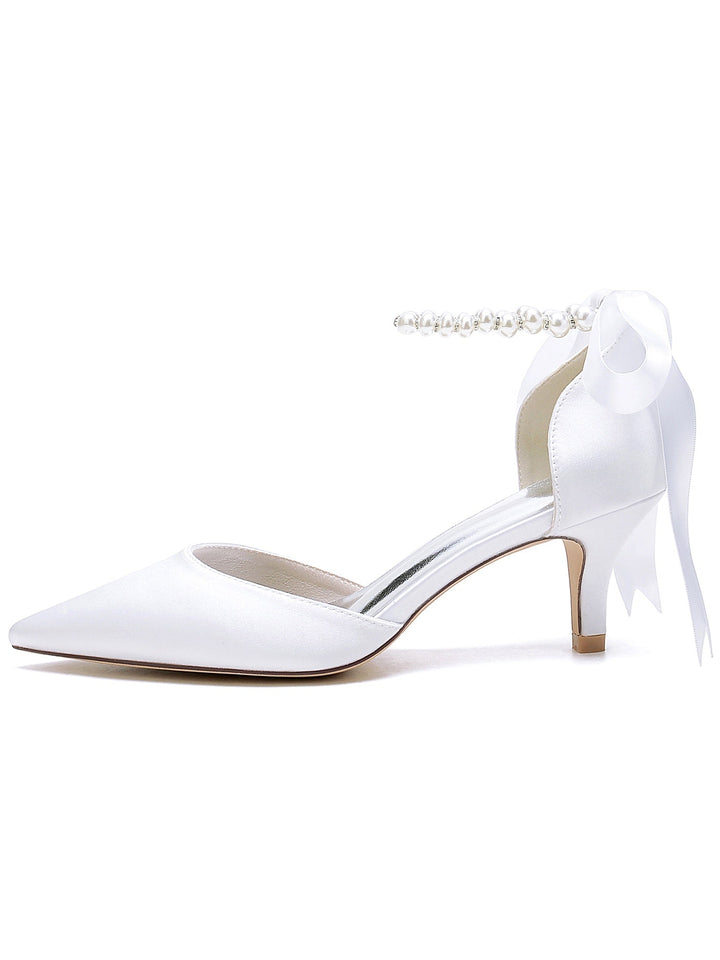 Chaussures de Mariée à Talon Moyen et Bout Pointu pour Femmes avec Perles