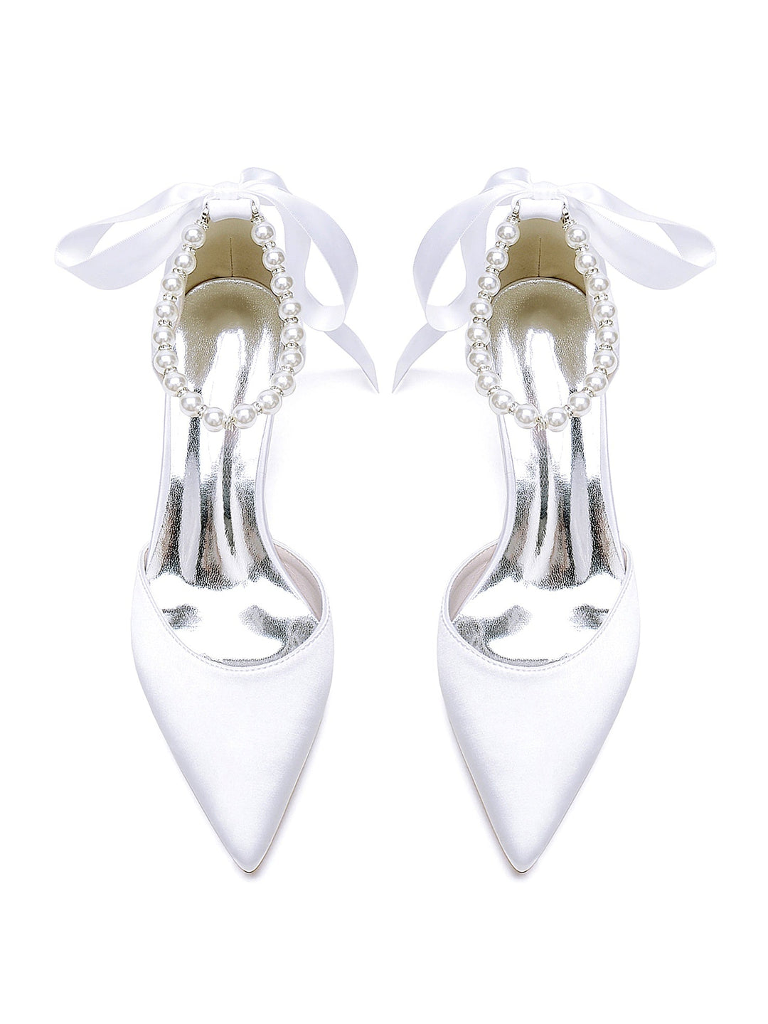 Chaussures de Mariée à Talon Moyen et Bout Pointu pour Femmes avec Perles