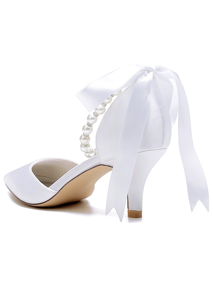 Chaussures de Mariée à Talon Moyen et Bout Pointu pour Femmes avec Perles
