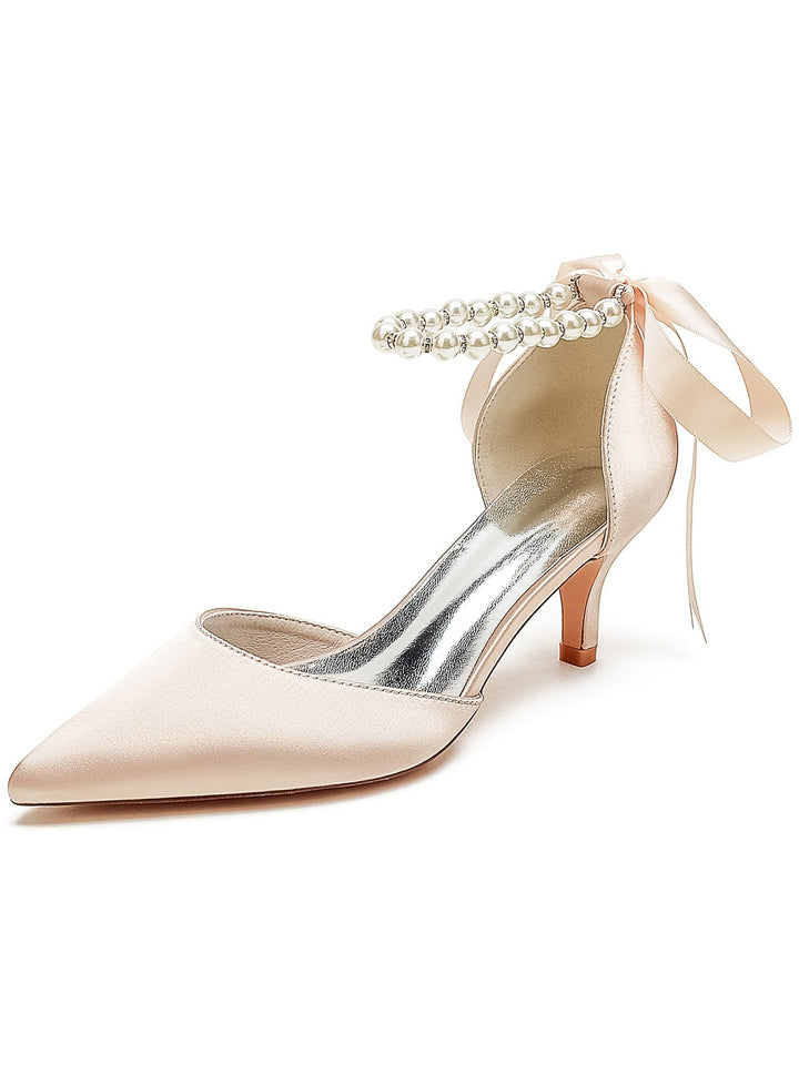 Chaussures de Mariée à Talon Moyen et Bout Pointu pour Femmes avec Perles