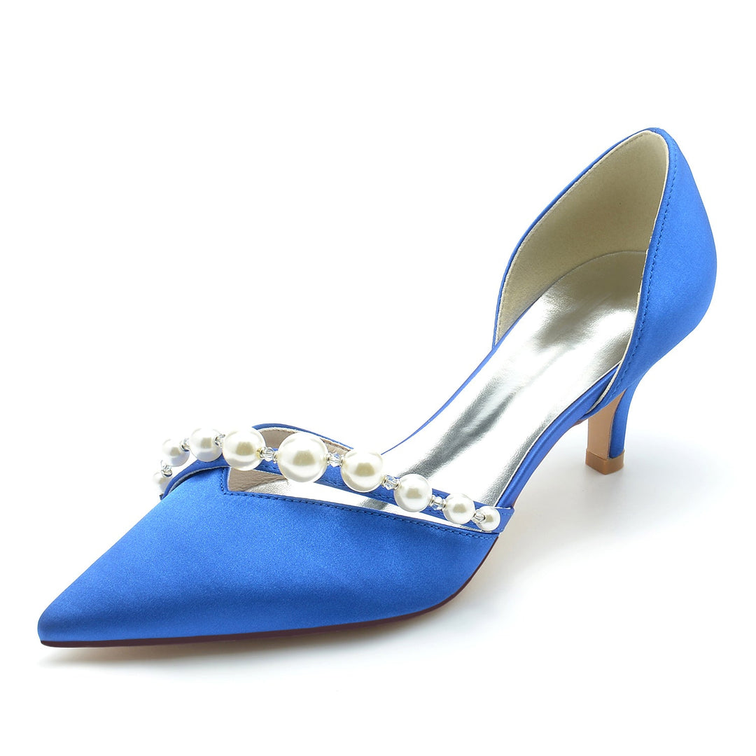Chaussures de Mariage pour Femmes, Chaussures de Mariée Minimalistes à Bout Pointu et Perle Blanche