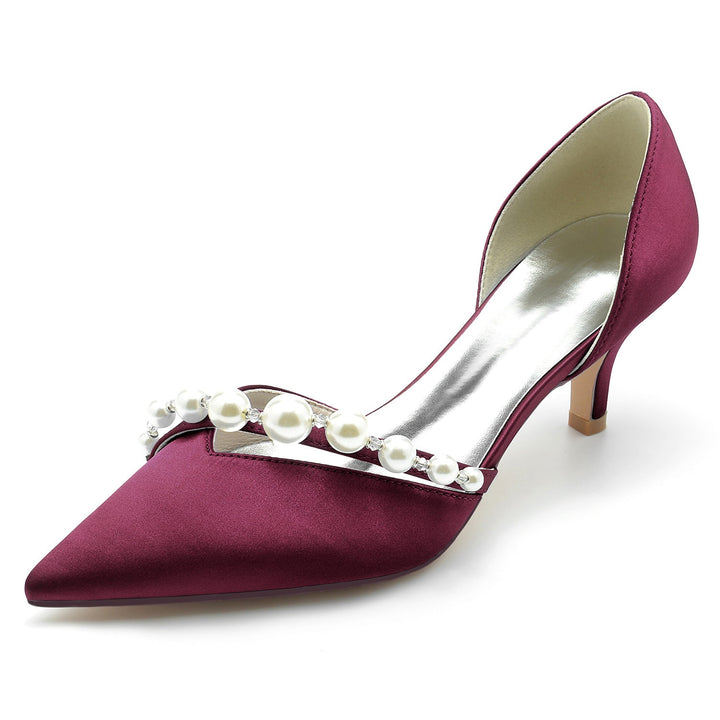 Chaussures de Mariage pour Femmes, Chaussures de Mariée Minimalistes à Bout Pointu et Perle Blanche