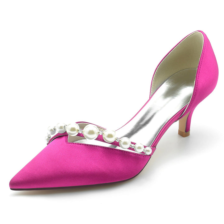 Chaussures de Mariage pour Femmes, Chaussures de Mariée Minimalistes à Bout Pointu et Perle Blanche