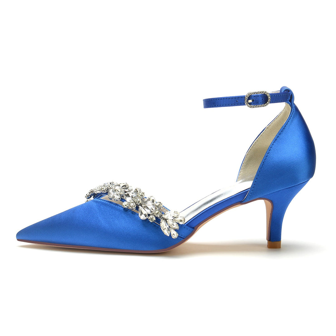 Chaussures de Mariage pour Femmes, Chaussures de Mariée à Bout Pointu et à Talon Moyen avec Boucle et Strass