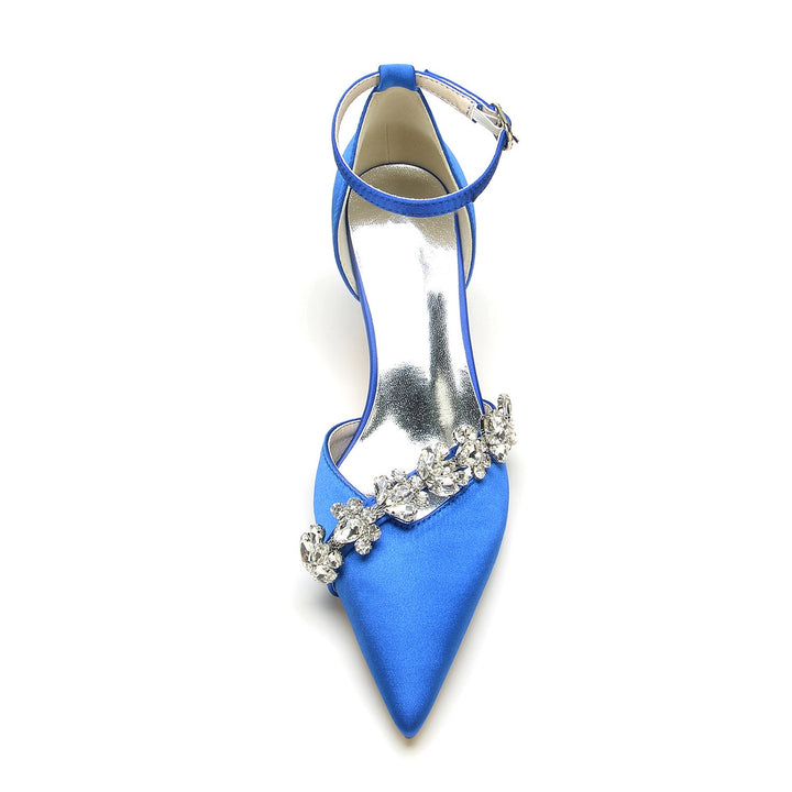 Chaussures de Mariage pour Femmes, Chaussures de Mariée à Bout Pointu et à Talon Moyen avec Boucle et Strass