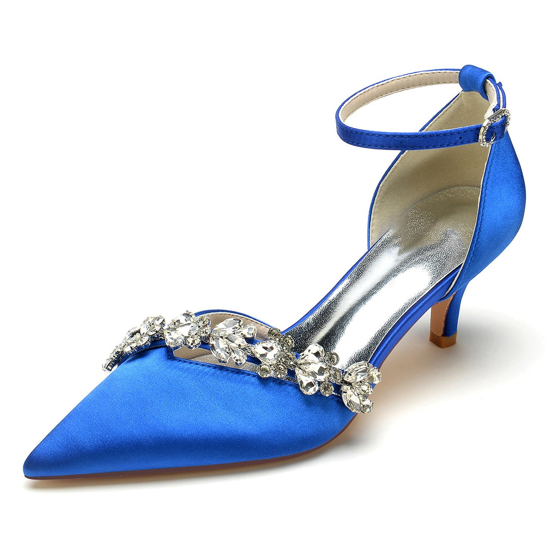 Chaussures de Mariage pour Femmes, Chaussures de Mariée à Bout Pointu et à Talon Moyen avec Boucle et Strass