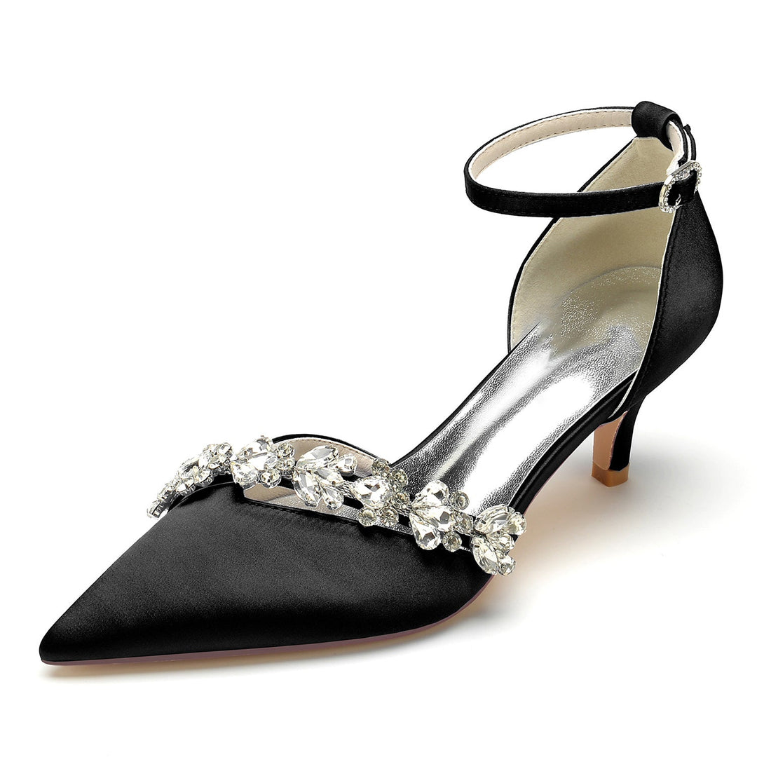 Chaussures de Mariage pour Femmes, Chaussures de Mariée à Bout Pointu et à Talon Moyen avec Boucle et Strass