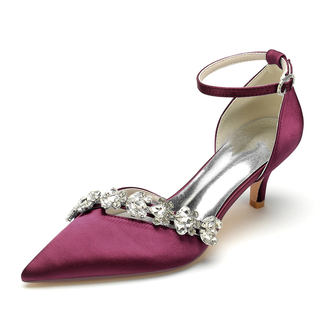 Chaussures de Mariage pour Femmes, Chaussures de Mariée à Bout Pointu et à Talon Moyen avec Boucle et Strass