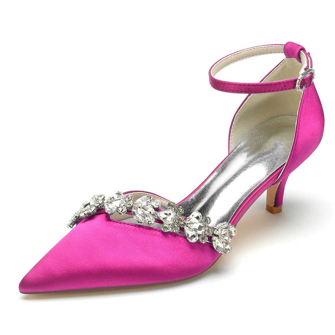 Chaussures de Mariage pour Femmes, Chaussures de Mariée à Bout Pointu et à Talon Moyen avec Boucle et Strass