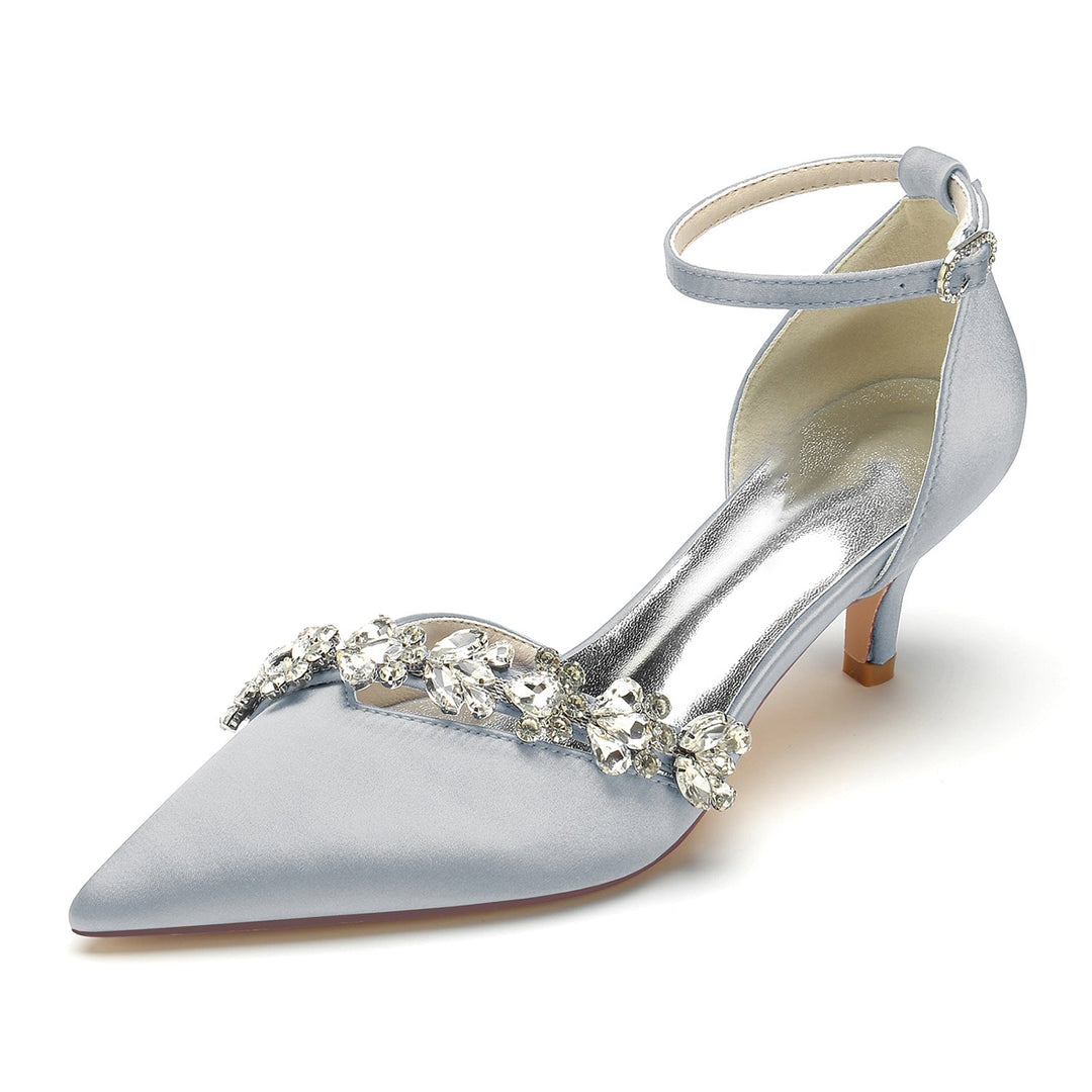 Chaussures de Mariage pour Femmes, Chaussures de Mariée à Bout Pointu et à Talon Moyen avec Boucle et Strass