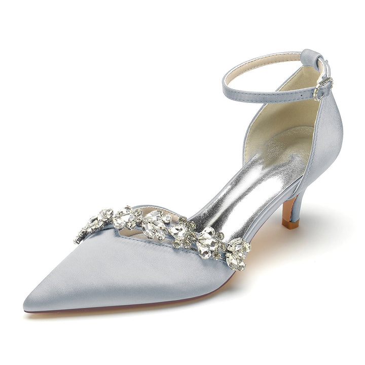 Chaussures de Mariage pour Femmes, Chaussures de Mariée à Bout Pointu et à Talon Moyen avec Boucle et Strass