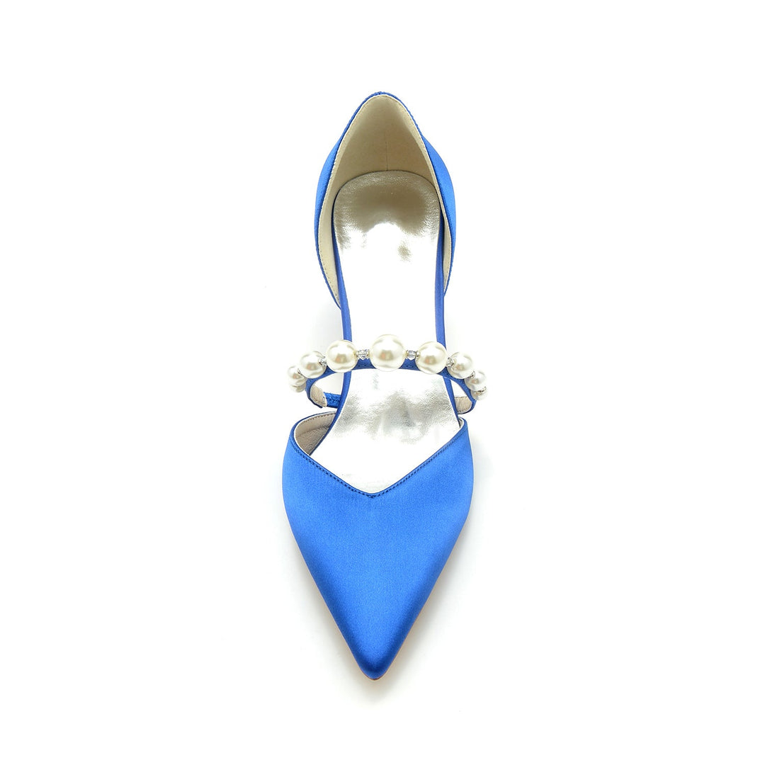 Chaussures de Mariage pour Femmes en Satin de Soie et Perles, Chaussures de Mariée à Talon Moyen et Bout Fermé