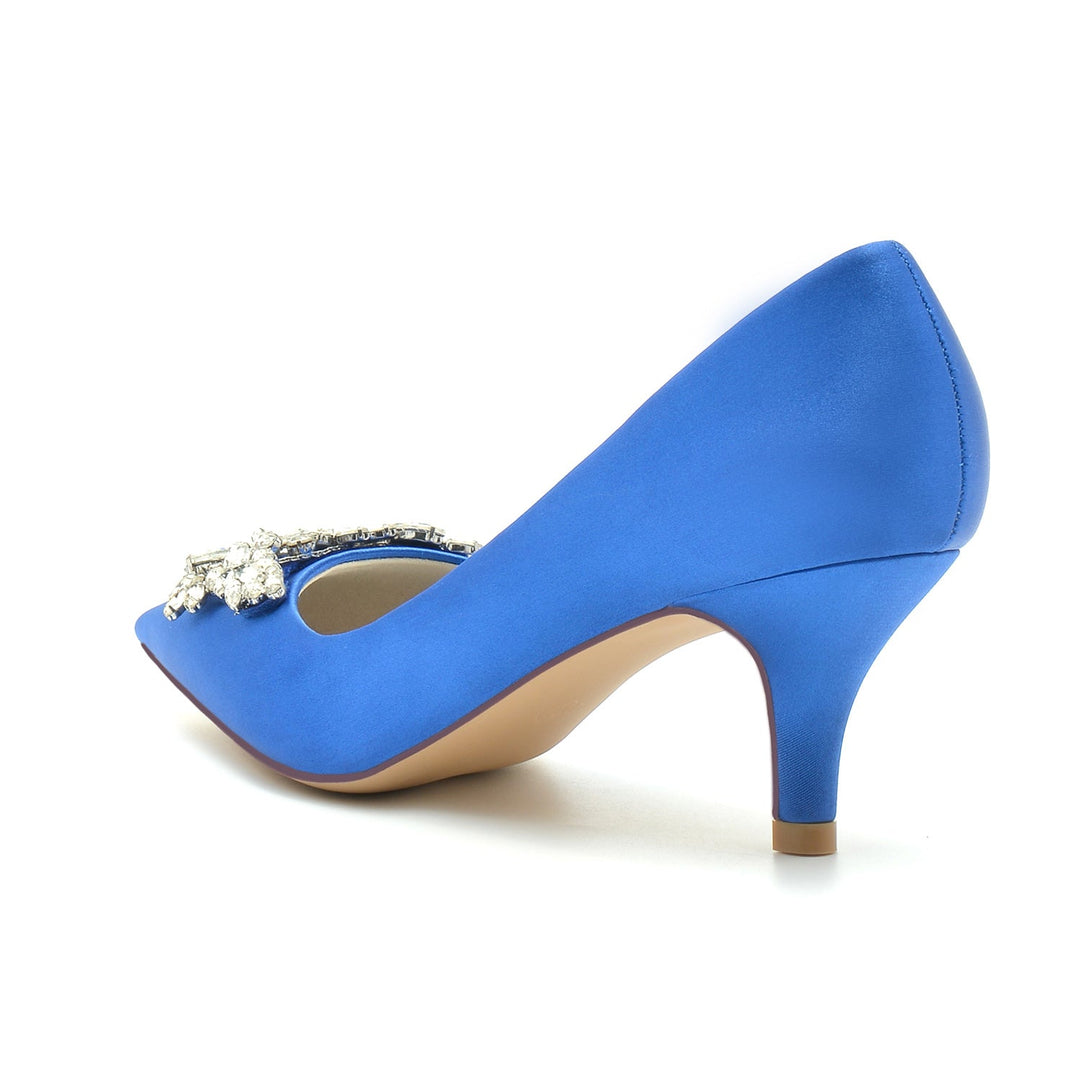 Chaussures de Mariage pour Femmes en Satin de Soie Strass Bout Pointu Mi-Haut Chaussures de Mariée Minimalistes