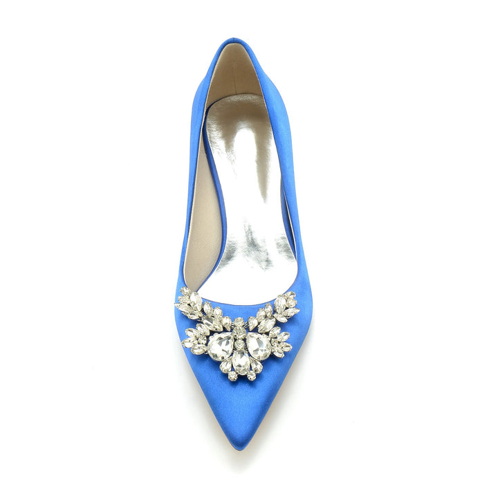 Chaussures de Mariage pour Femmes en Satin de Soie Strass Bout Pointu Mi-Haut Chaussures de Mariée Minimalistes
