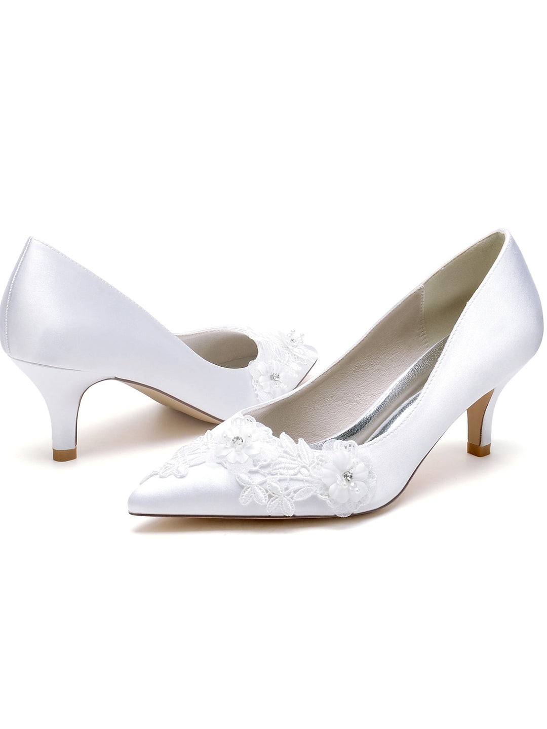 Chaussures de Mariage pour Femmes en Dentelle à Talon Aiguille et Bout Pointu pour Demoiselle D'Honneur