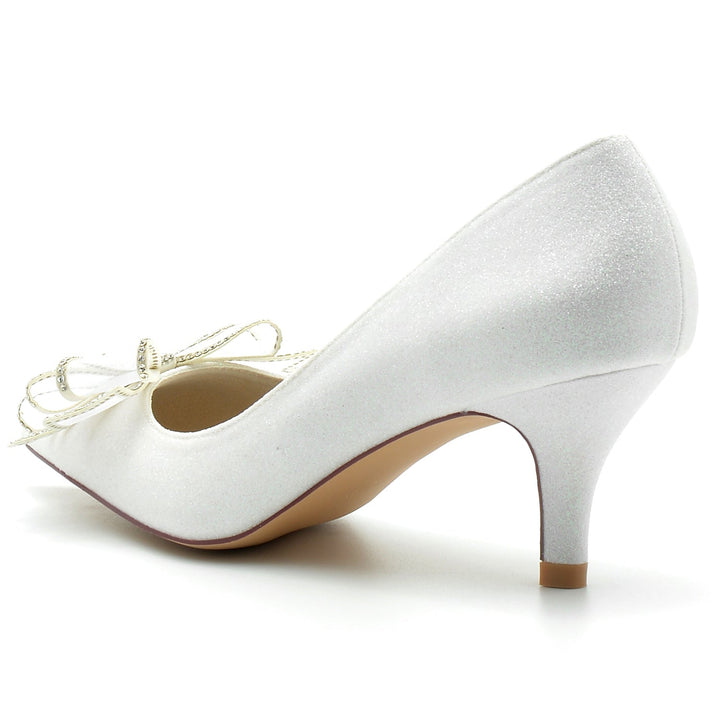 Chaussures de Mariage pour Femmes, Chaussures de Mariée à Bout Pointu et Talon Moyen avec Nœud à Paillettes