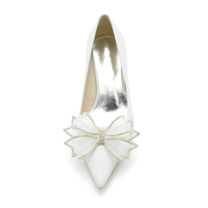 Chaussures de Mariage pour Femmes, Chaussures de Mariée à Bout Pointu et Talon Moyen avec Nœud à Paillettes