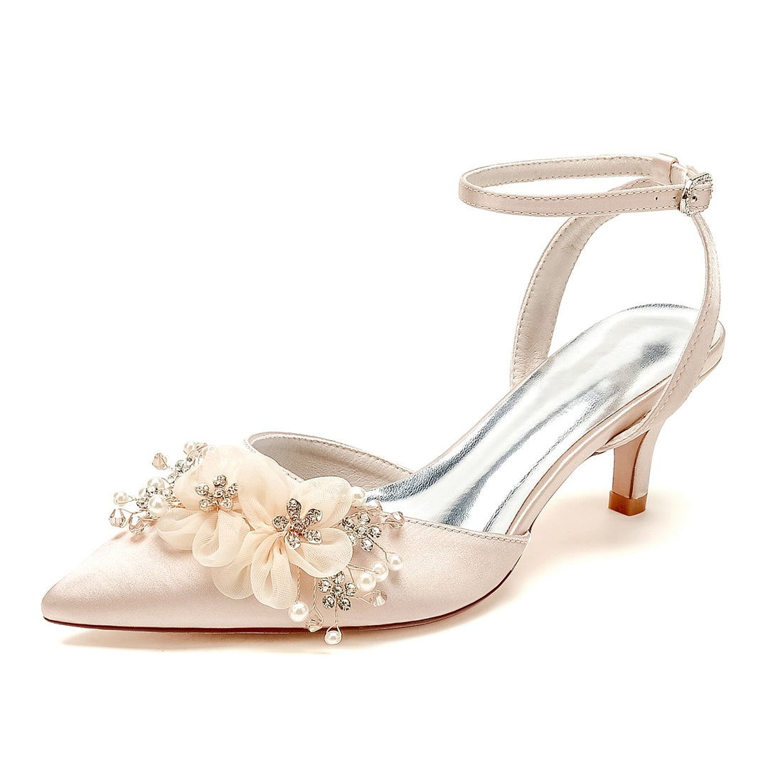 Chaussures de Mariée à Bout Pointu et Talon Moyen en Dentelle pour Femmes