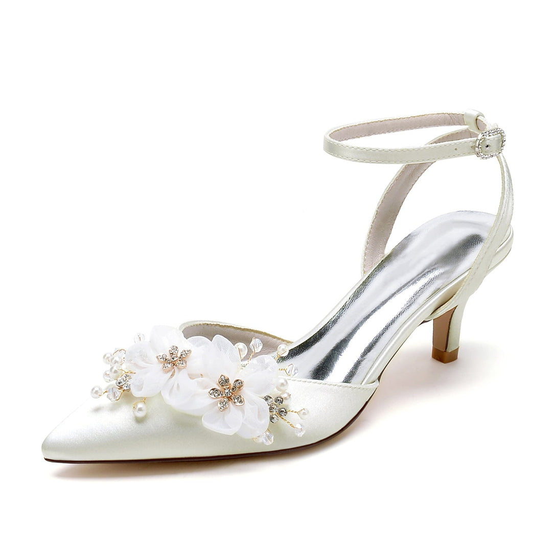 Chaussures de Mariée à Bout Pointu et Talon Moyen en Dentelle pour Femmes