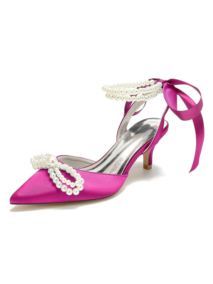 Chaussures de Mariée à Talon Moyen et Bout Pointu pour Femmes