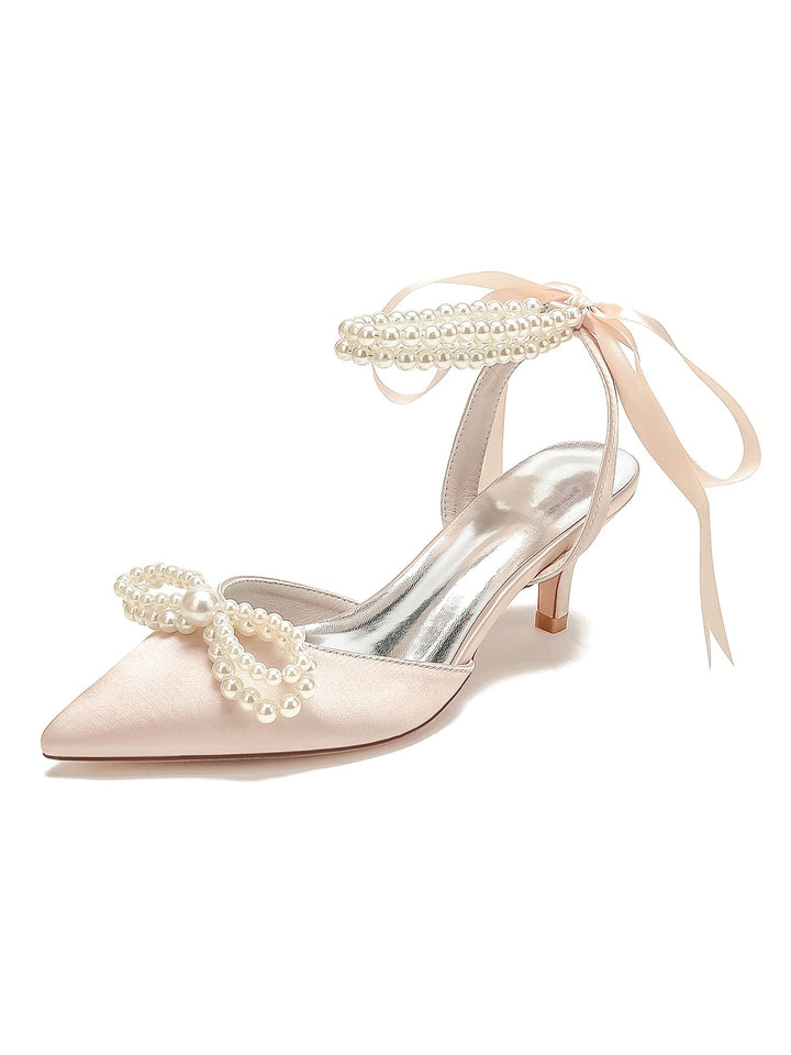 Chaussures de Mariée à Talon Moyen et Bout Pointu pour Femmes