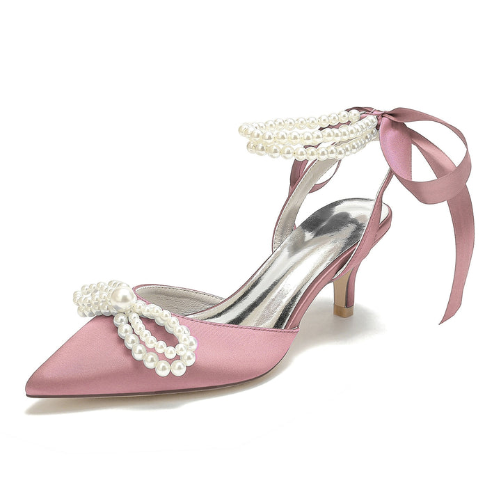 Chaussures de Mariée à Talon Moyen et Bout Pointu pour Femmes
