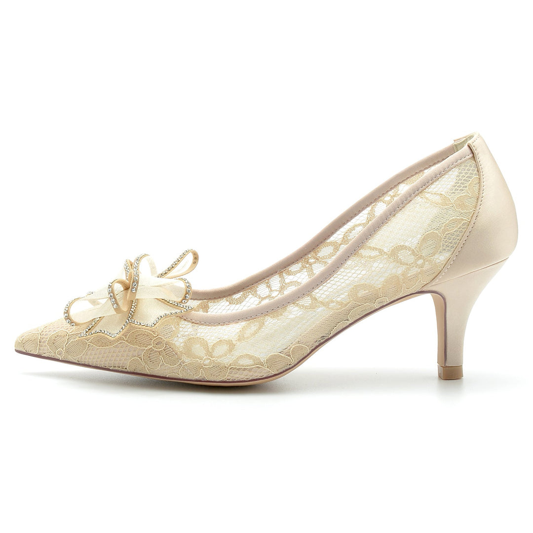 Chaussures de Mariage pour Femmes, Chaussures de Mariée Minimalistes à Bout Pointu et à Lacets avec Nœud