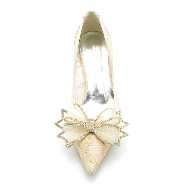 Chaussures de Mariage pour Femmes, Chaussures de Mariée Minimalistes à Bout Pointu et à Lacets avec Nœud