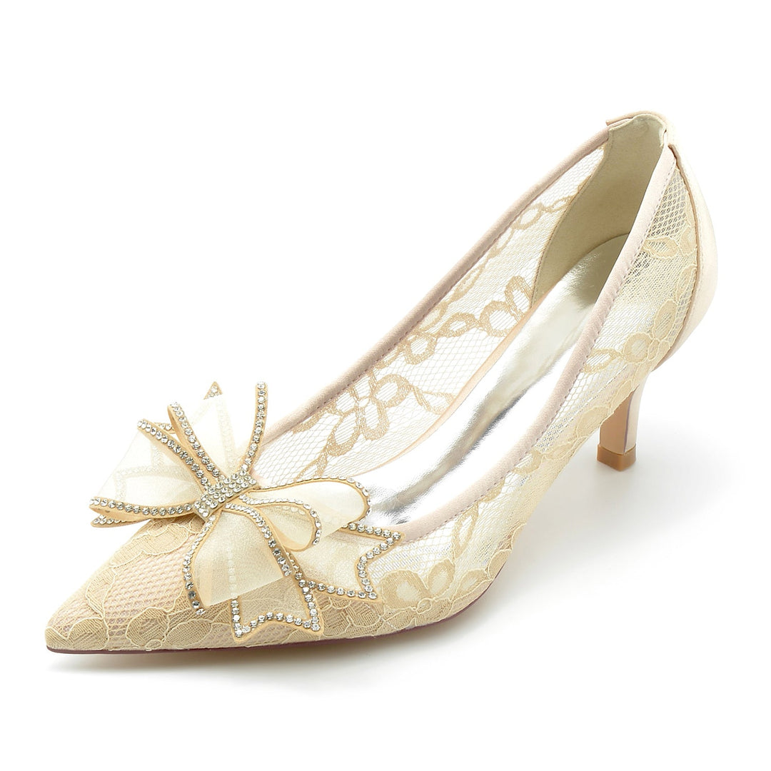 Chaussures de Mariage pour Femmes, Chaussures de Mariée Minimalistes à Bout Pointu et à Lacets avec Nœud