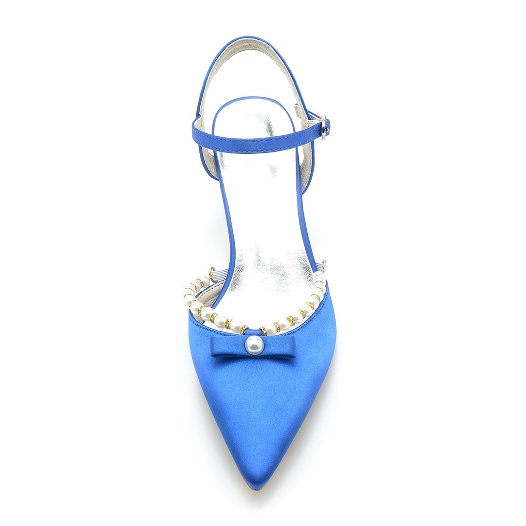 Chaussures de Mariage pour Femmes en Perles Blanches, Chaussures de Mariée à Bout Pointu et à Boucle Moyenne