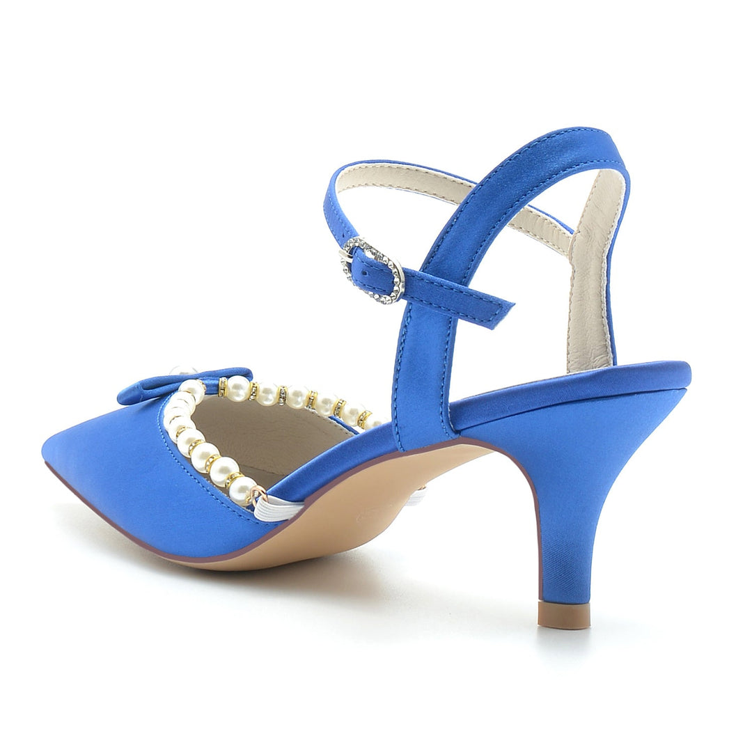 Chaussures de Mariage pour Femmes en Perles Blanches, Chaussures de Mariée à Bout Pointu et à Boucle Moyenne