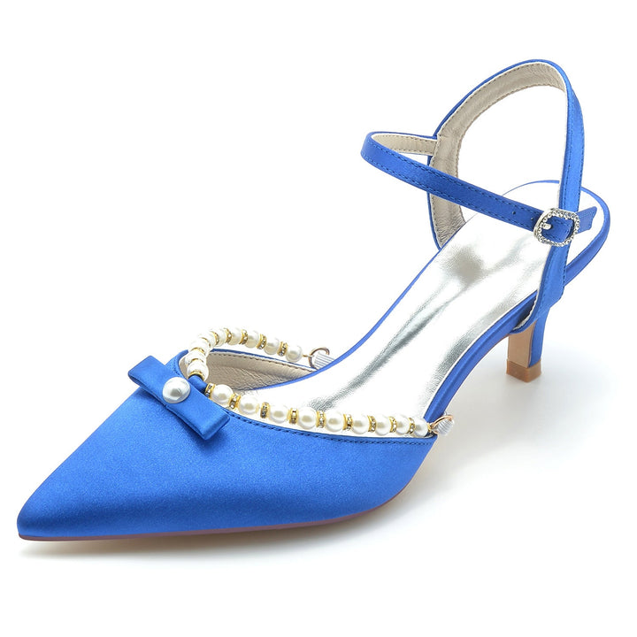 Chaussures de Mariage pour Femmes en Perles Blanches, Chaussures de Mariée à Bout Pointu et à Boucle Moyenne