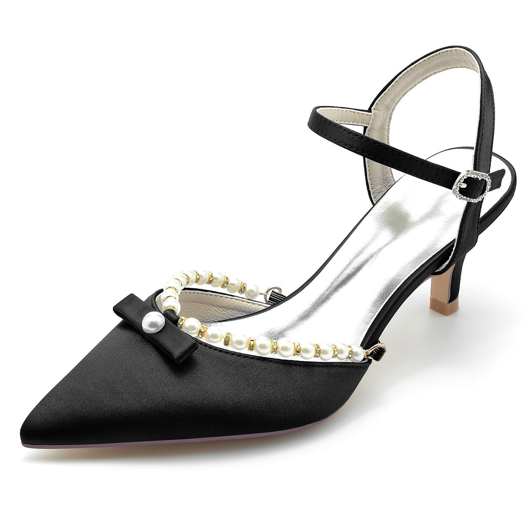 Chaussures de Mariage pour Femmes en Perles Blanches, Chaussures de Mariée à Bout Pointu et à Boucle Moyenne