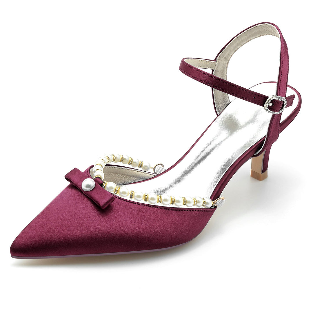 Chaussures de Mariage pour Femmes en Perles Blanches, Chaussures de Mariée à Bout Pointu et à Boucle Moyenne