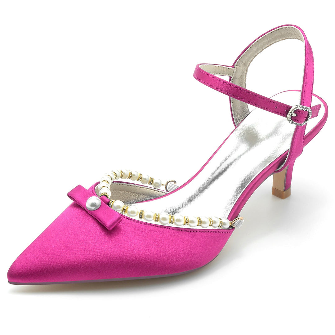 Chaussures de Mariage pour Femmes en Perles Blanches, Chaussures de Mariée à Bout Pointu et à Boucle Moyenne