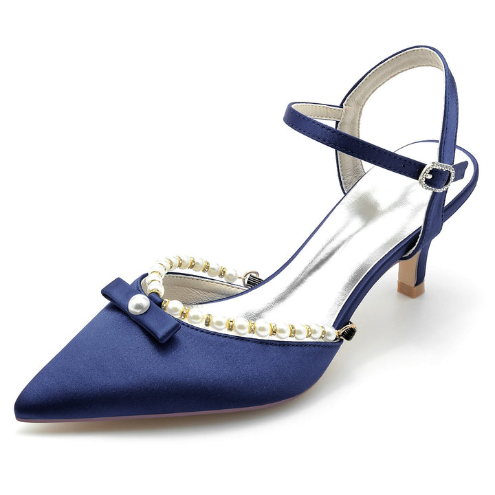 Chaussures de Mariage pour Femmes en Perles Blanches, Chaussures de Mariée à Bout Pointu et à Boucle Moyenne